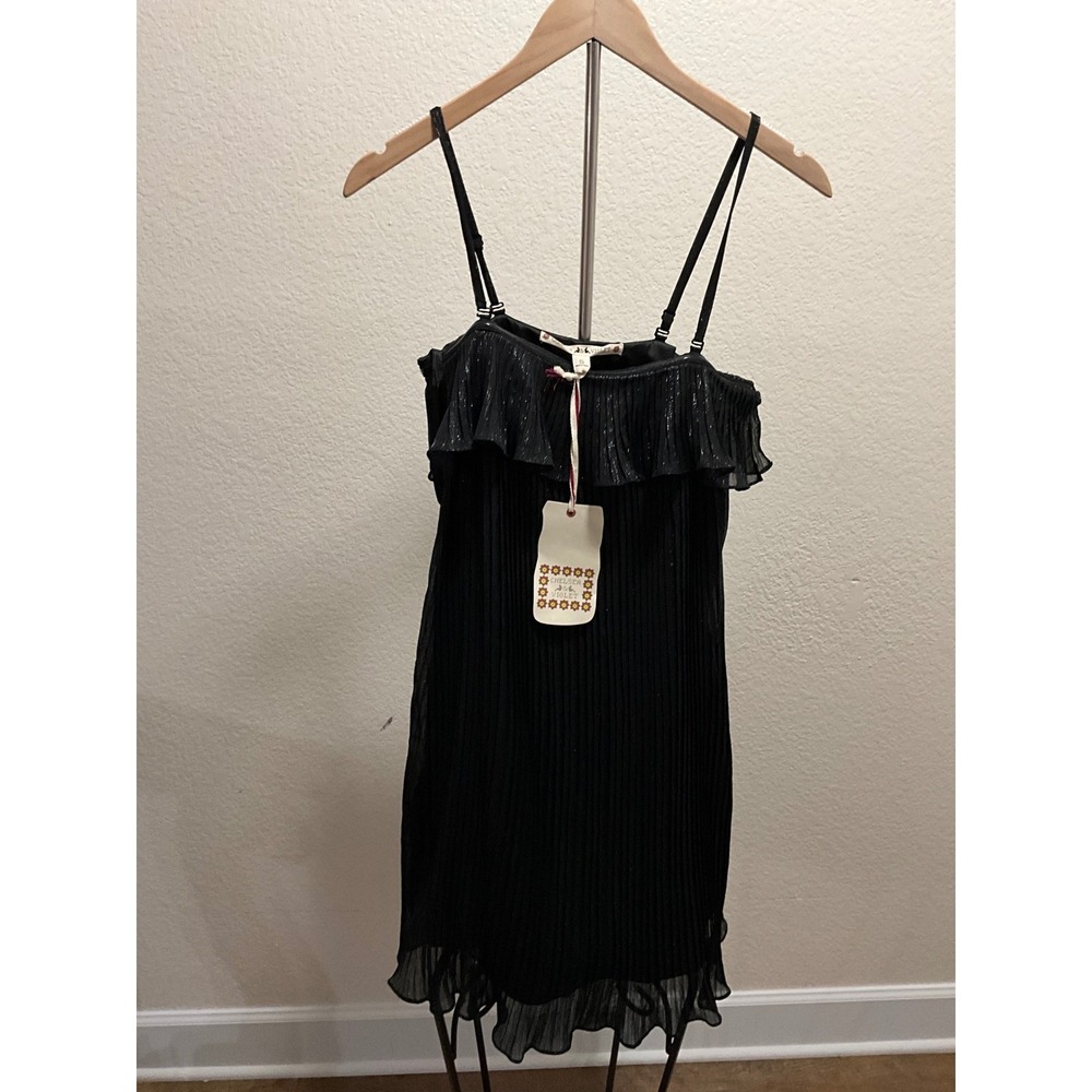 Chelsea & Violet Black Pleated Ruffle Spaghetti Strap Dress Size S missing belt